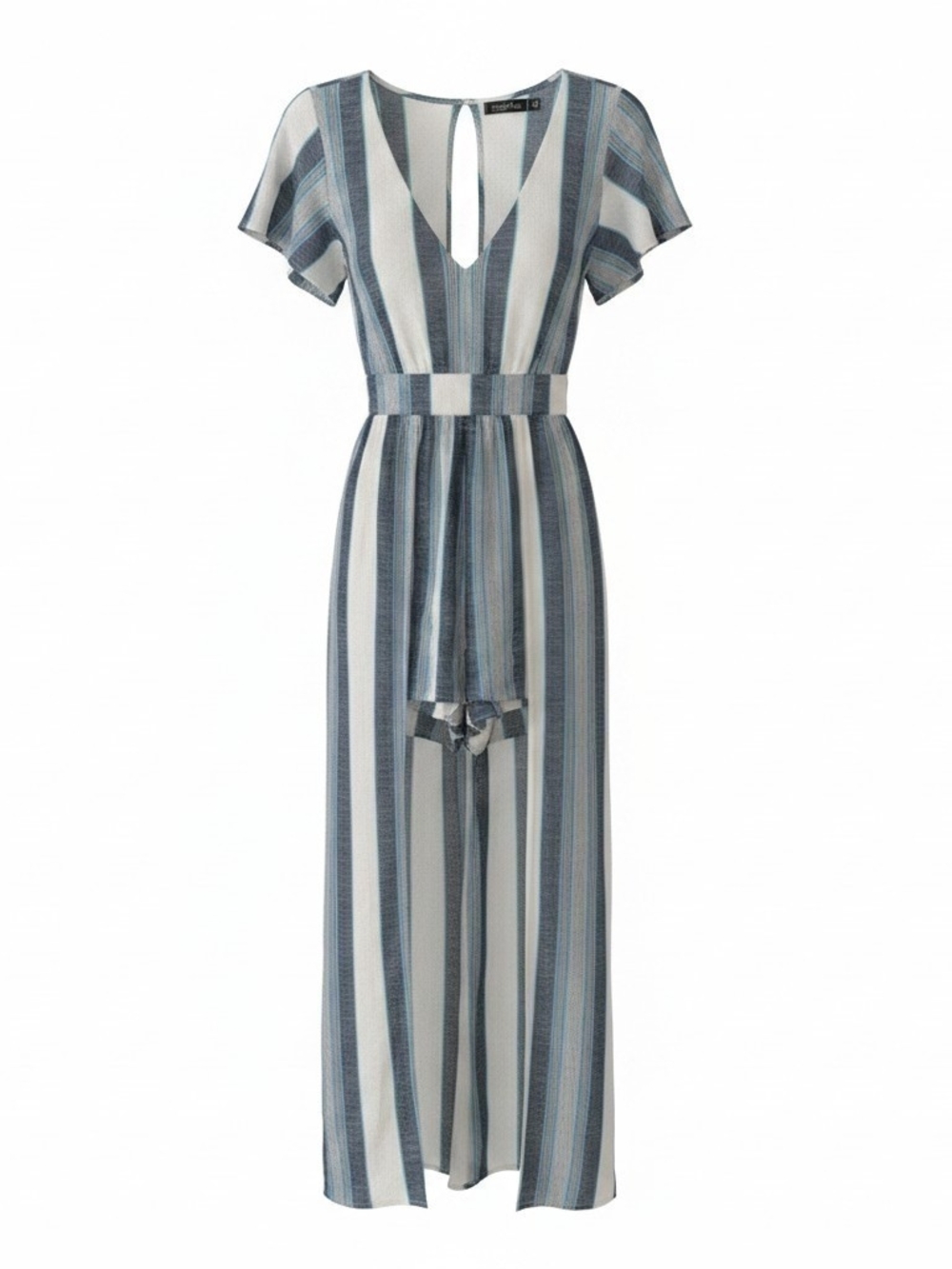 Crystal Sky Romper With Attached Skirt And Waist Tie